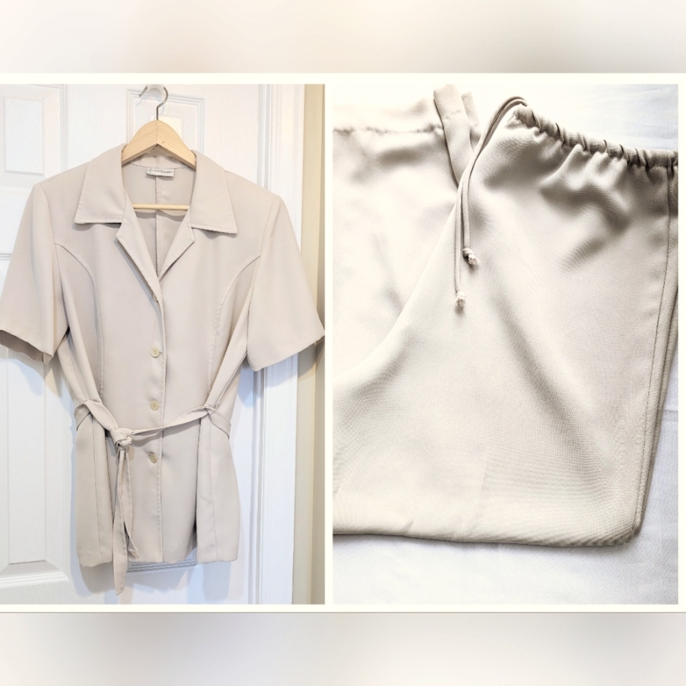 Neutral Matching Vacation Set. Buttoned Jacket (14) + Pants (16P) HP!